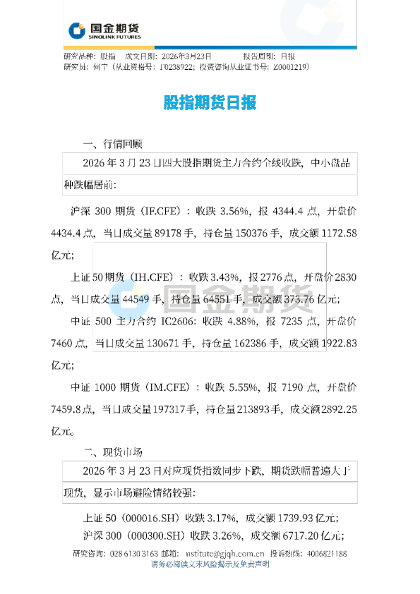 股指期货日报