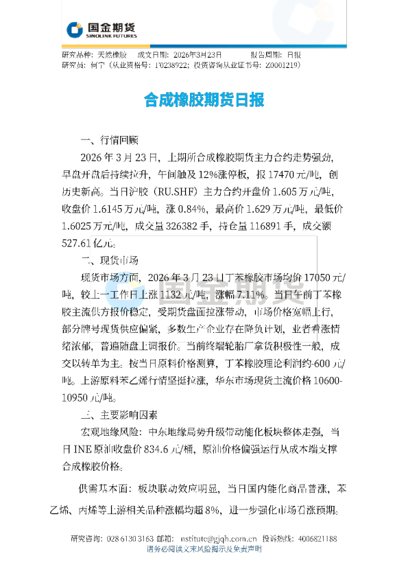 合成橡胶期货日报