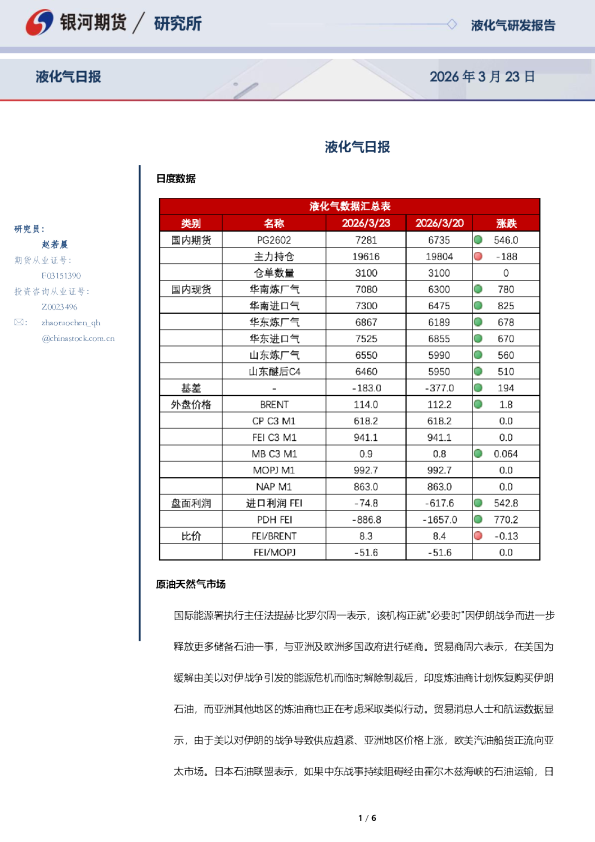 【银河期货】LPG期货日报20260323