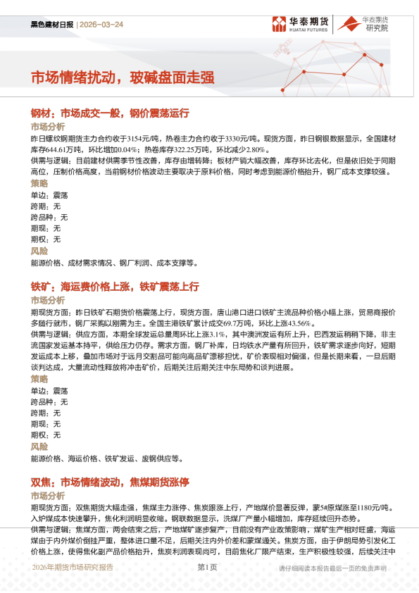 黑色建材日报：市场情绪扰动，玻碱盘面走强