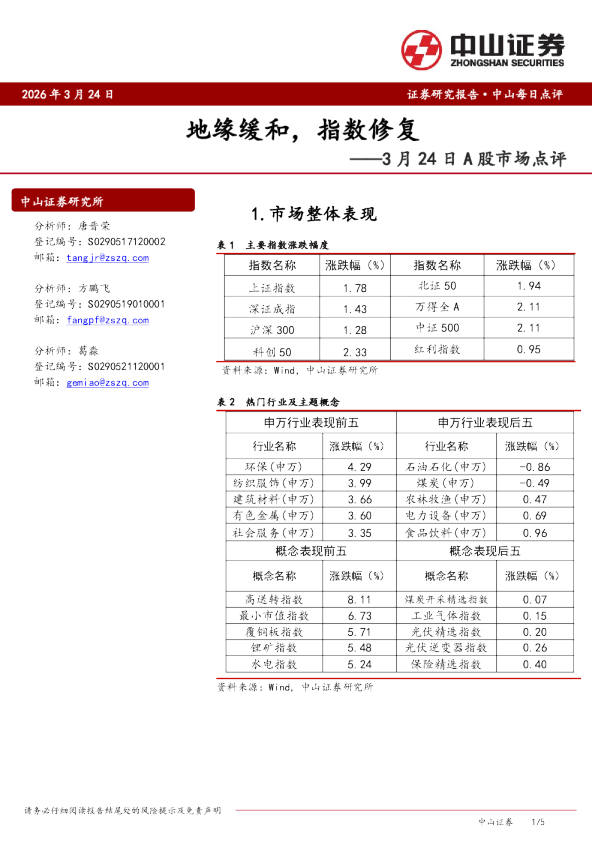 A股市场点评：地缘缓和，指数修复