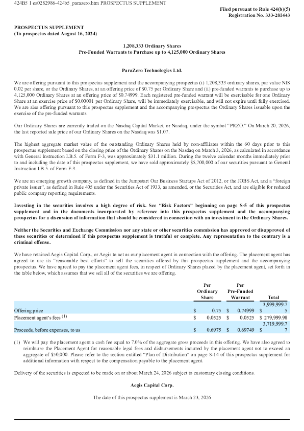 ParaZero Technologies Ltd美股招股说明书(2026-03-24版)
