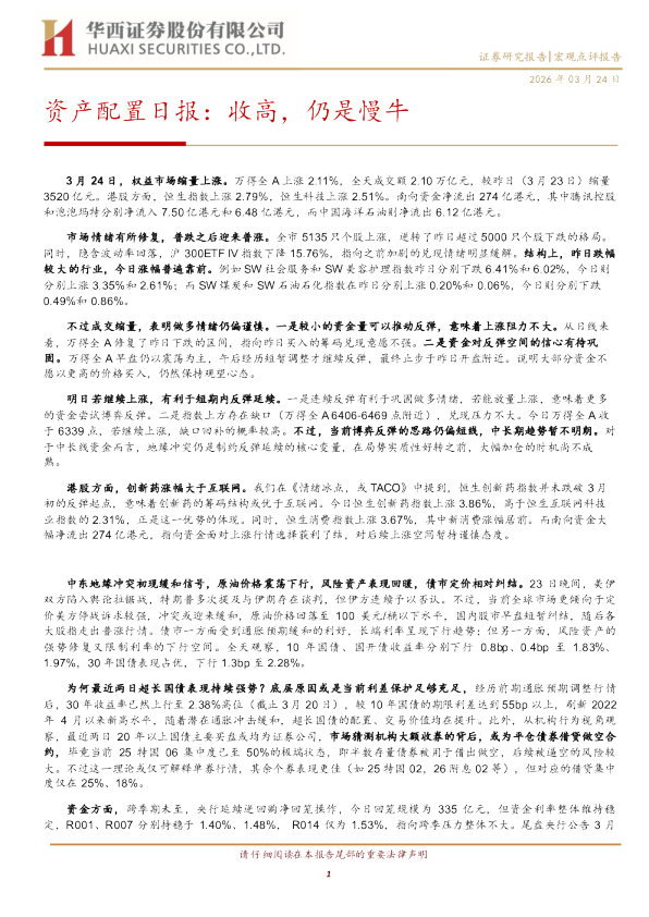 资产配置日报:收高,仍是慢牛