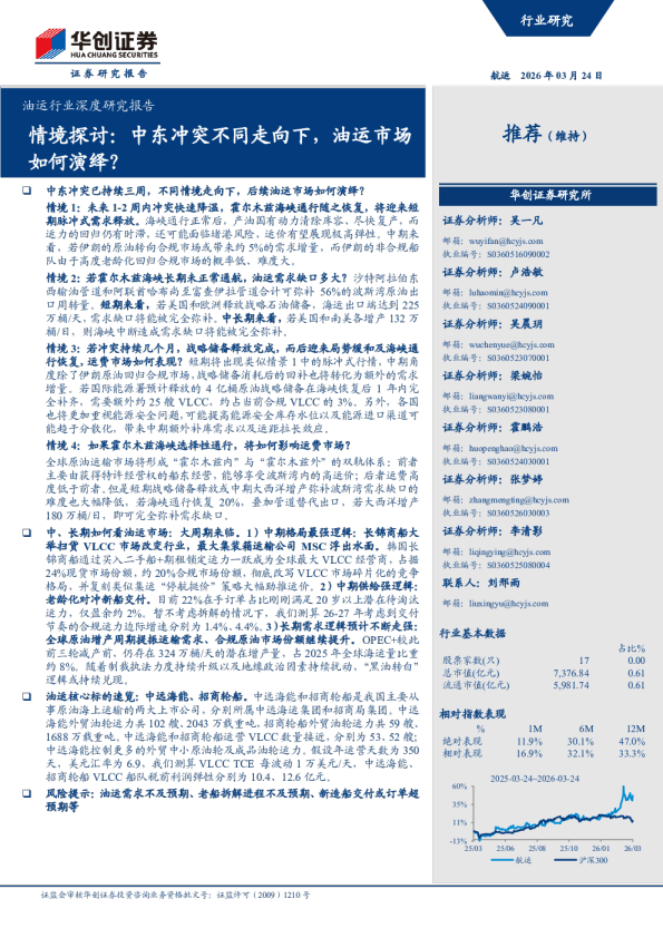 油运行业深度研究报告:情境探讨:中东冲突不同走向下,油运市场如何演绎?