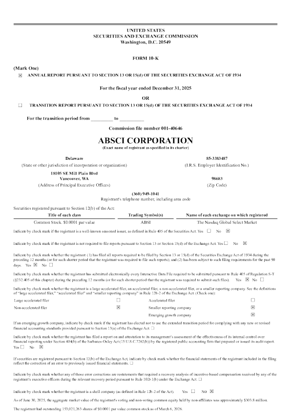 Absci Corp 2025年度报告