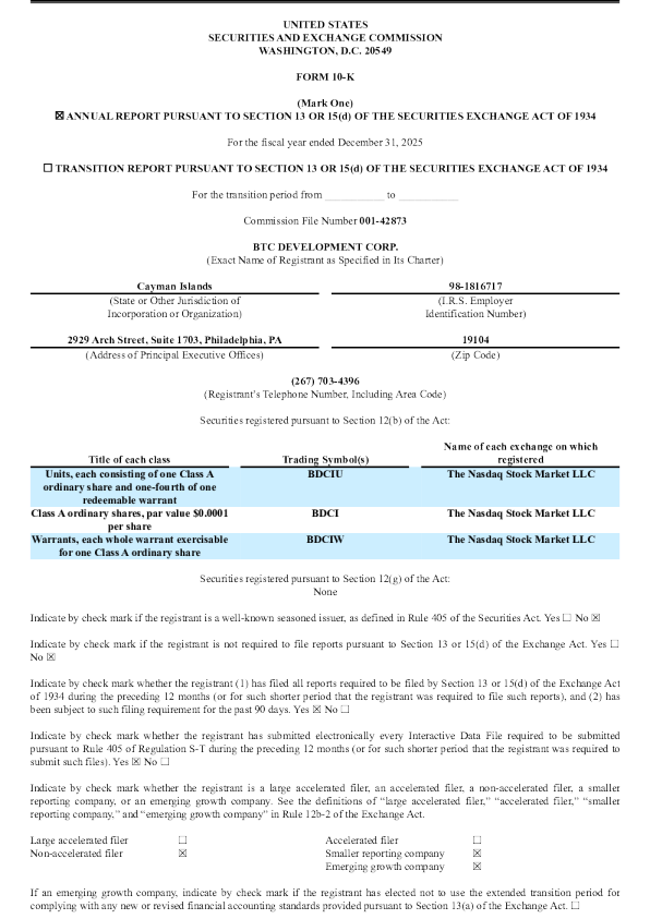 BTC Development Corp-A 2025年度报告
