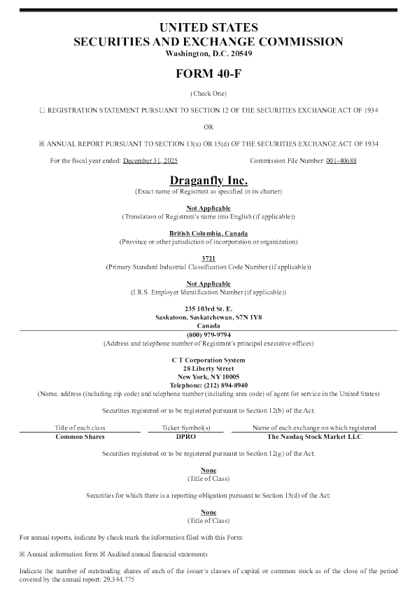 Draganfly Inc 2025年度报告