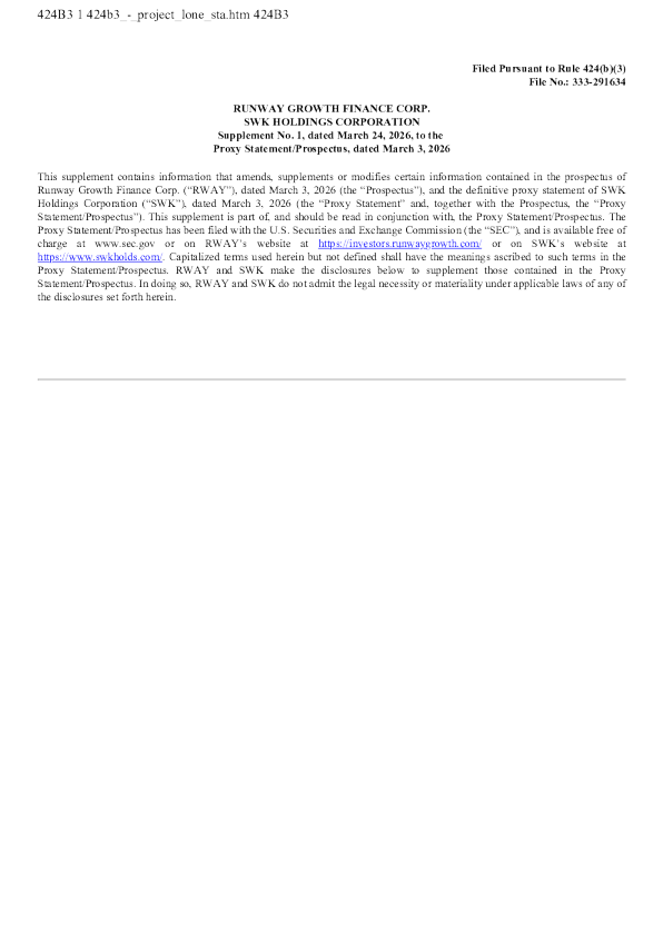 Runway Growth Finance Corp美股招股说明书(2026-03-24版)