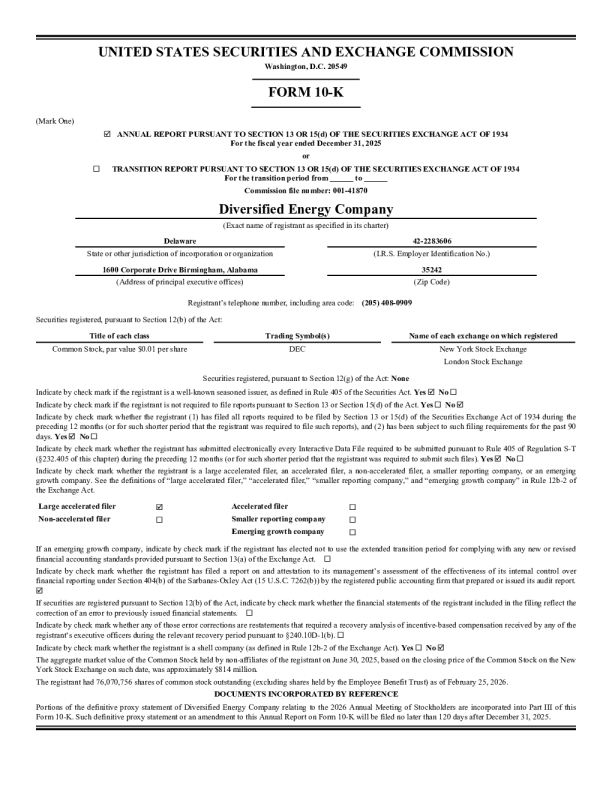 Diversified Energy Co 2025年度报告