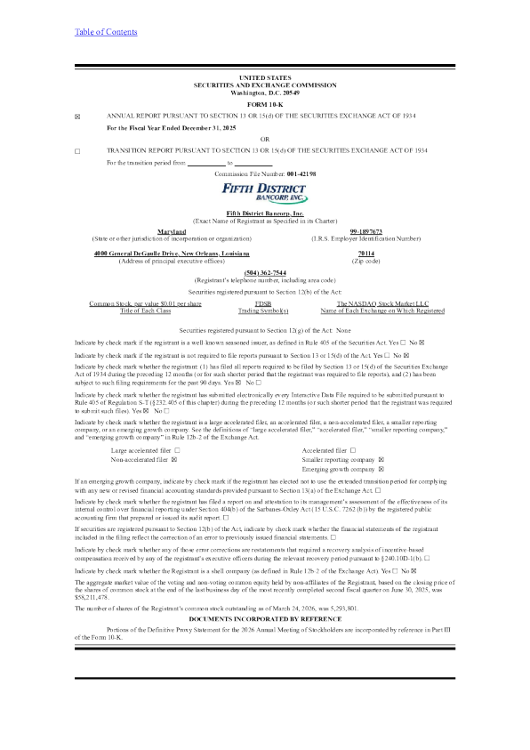 Fifth District Bancorp Inc 2025年度报告