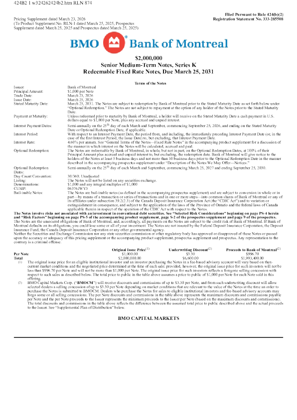 蒙特利尔银行美股招股说明书(2026-03-24版)