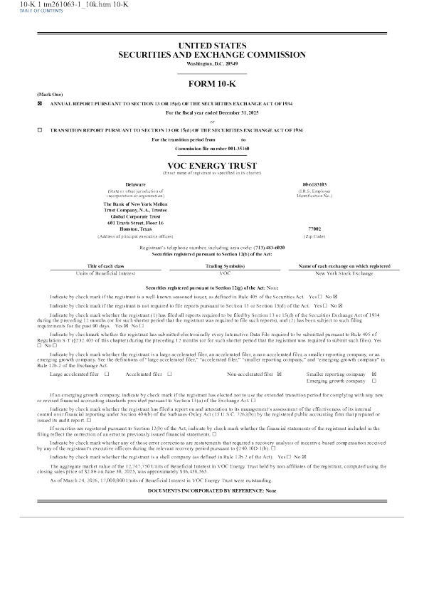 VOC Energy Trust 2025年度报告