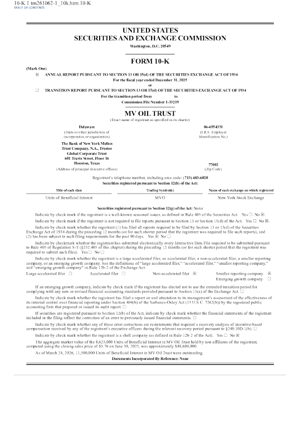 MV Oil Trust 2025年度报告