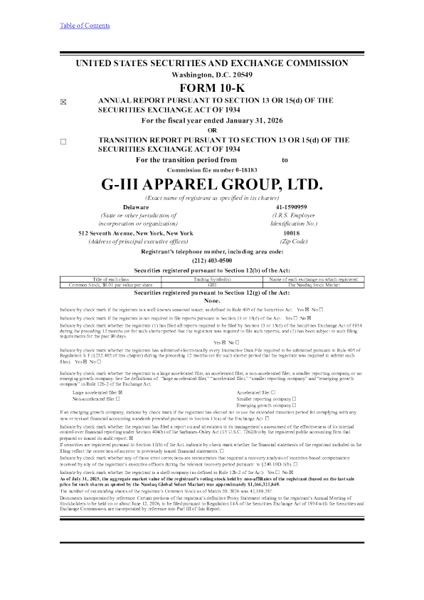 G-III Apparel Group Ltd 2025年度报告
