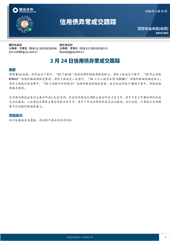 3月24日信用债异常成交跟踪