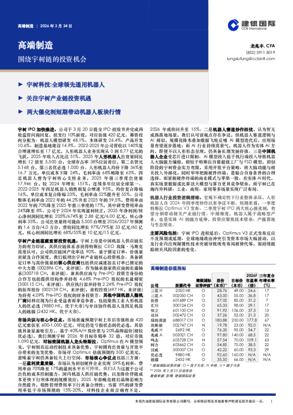 高端制造:围绕宇树链的投资机会
