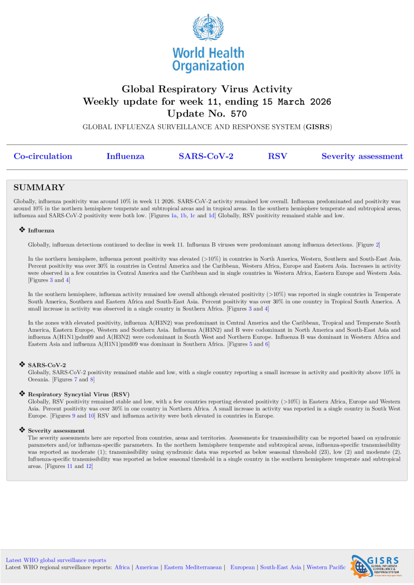 全球呼吸道病毒活动：每周更新N°570