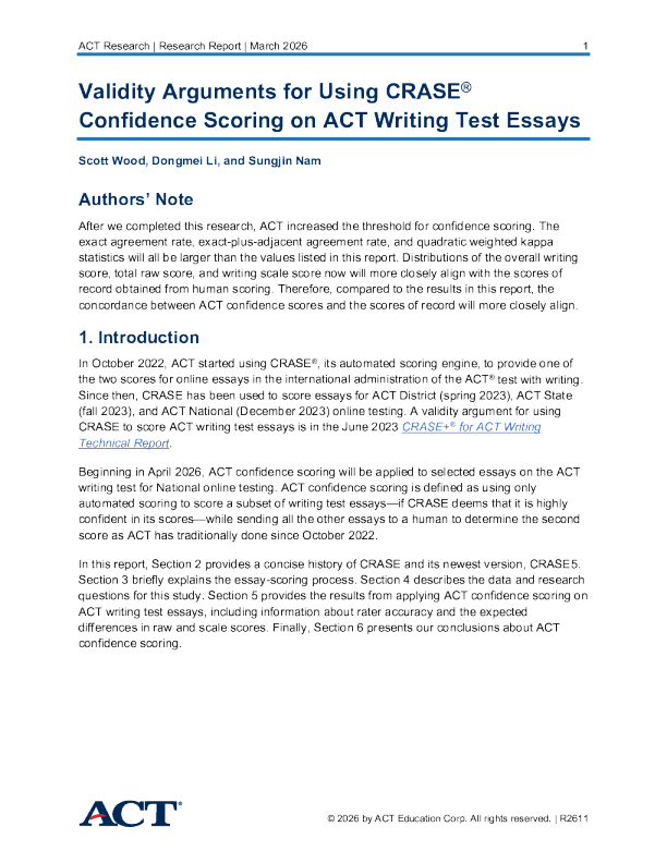 在ACT写作测试论文中使用CRASE置信度评分的有效性论证