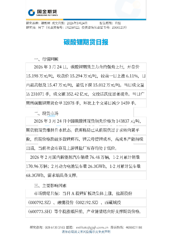 碳酸锂期货日报