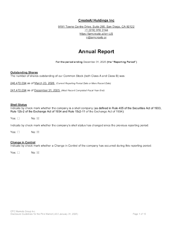 CreateAI Holdings Inc-A 2025年度报告