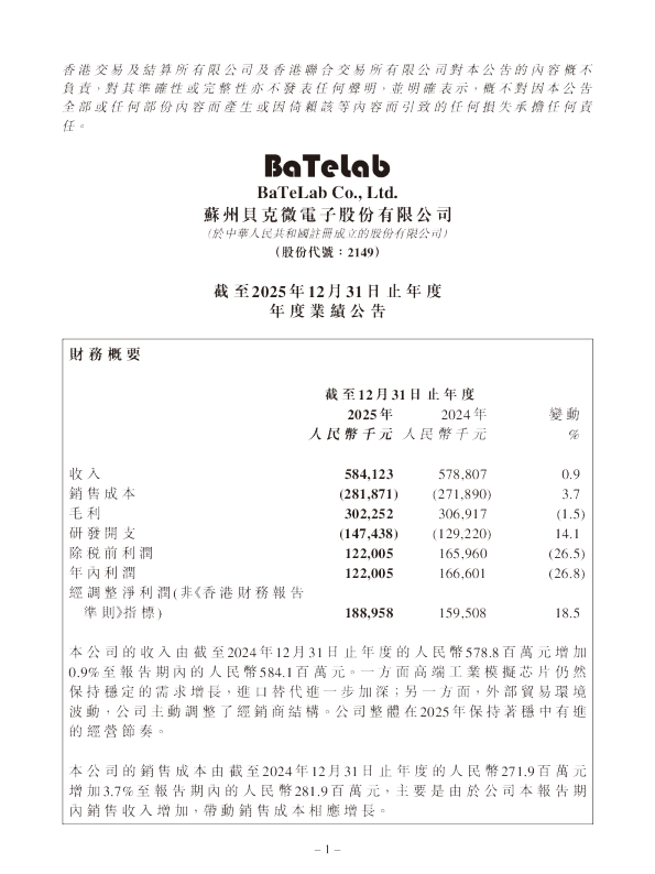 贝克微：截至2025年12月31日止年度年度业绩公告