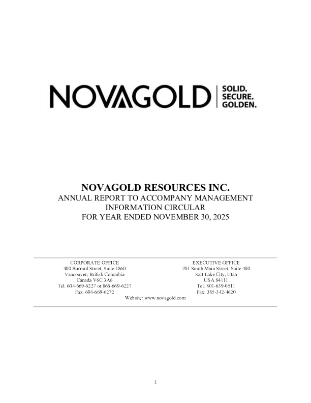 NOVAGOLD Resources Inc 2025年度报告