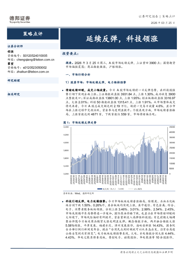 策略点评:延续反弹,科技领涨