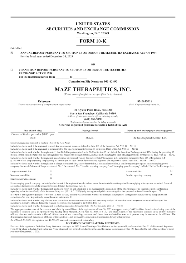 Maze Therapeutics Inc 2025年度报告