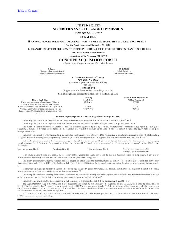 Concord Acquisition Corp II-A 2025年度报告