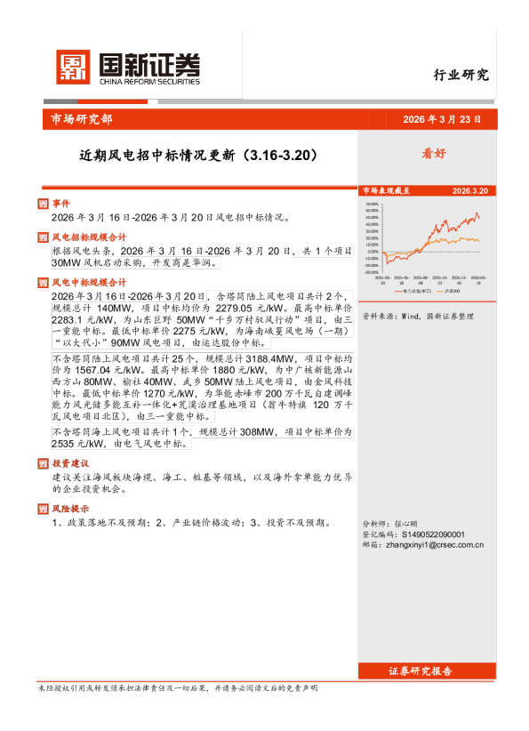 近期风电招中标情况更新(3.16-3.20)
