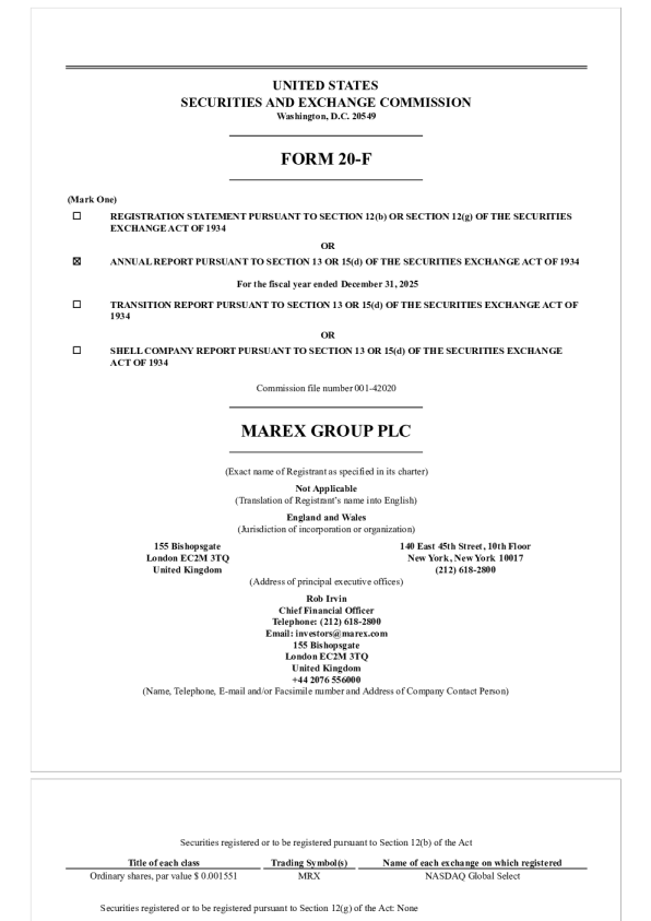 Marex Group plc 2026年年度报告和过渡报告