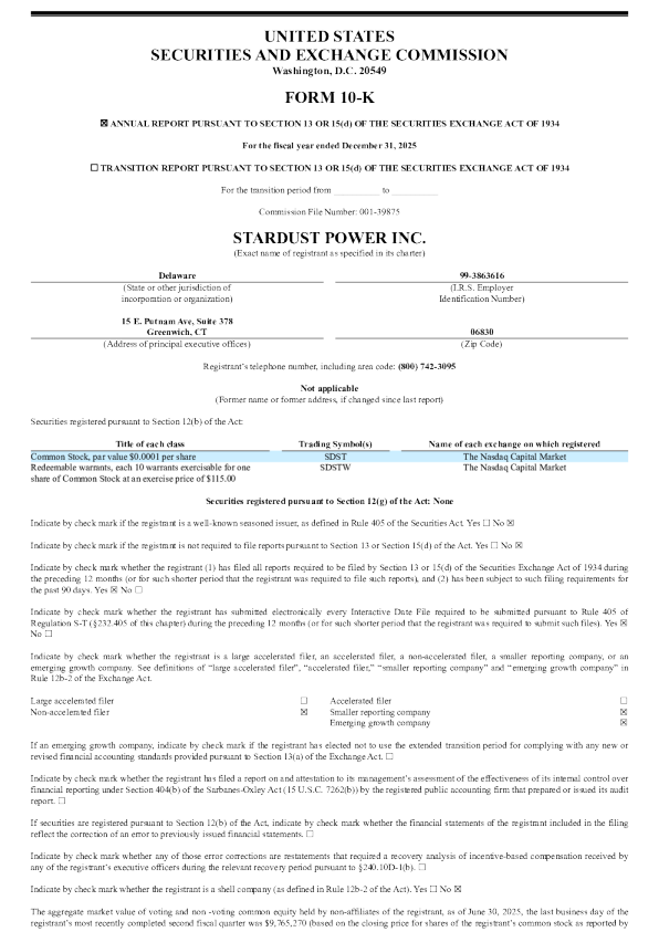 Stardust Power Inc 2025年度报告