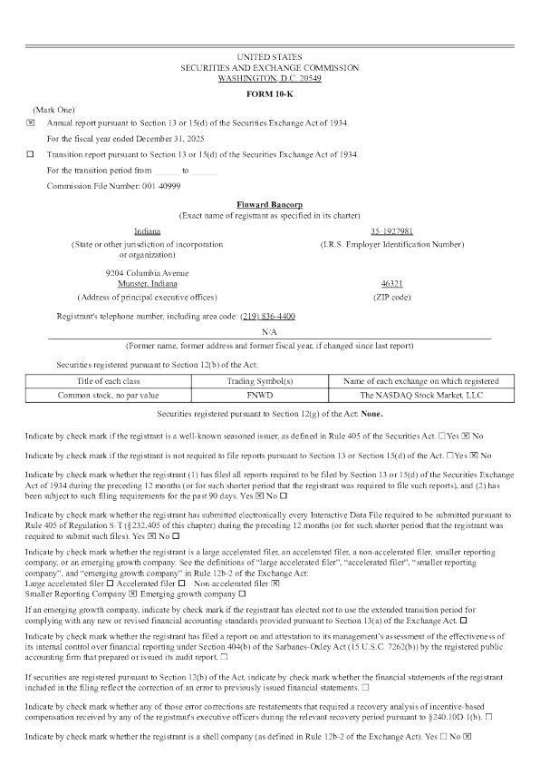 Finward Bancorp 2025年度报告