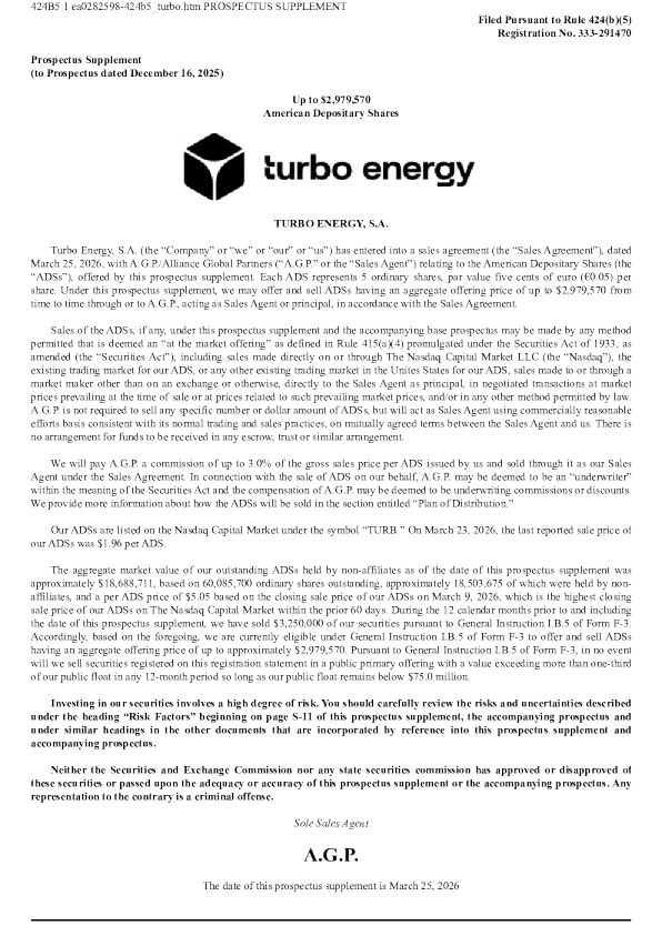 Turbo Energy SA ADR美股招股说明书(2026-03-25版)