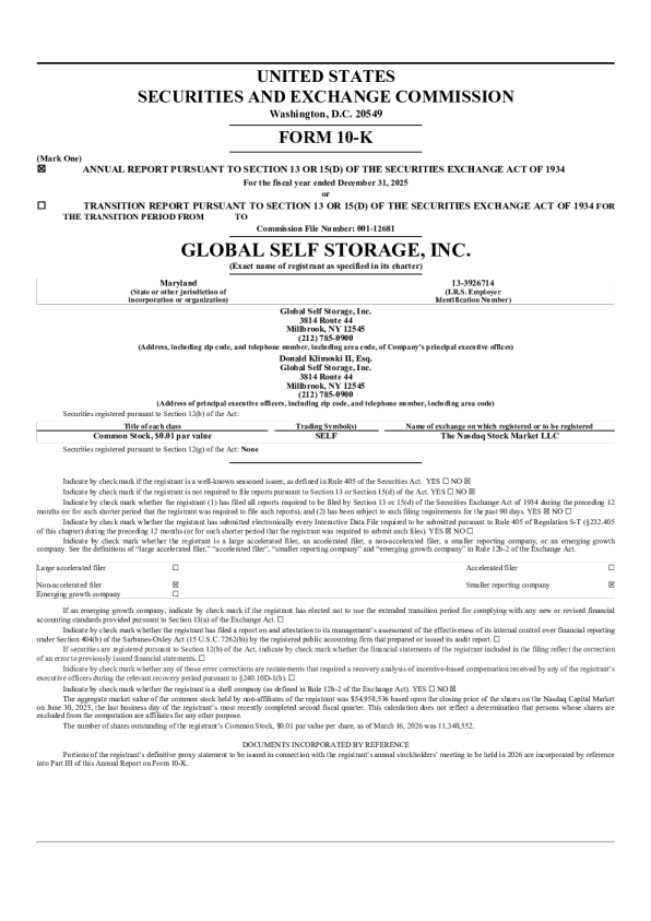 Global Self Storage Inc 2025年度报告