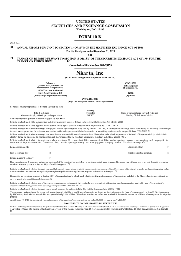 Nkarta Inc 2025年度报告