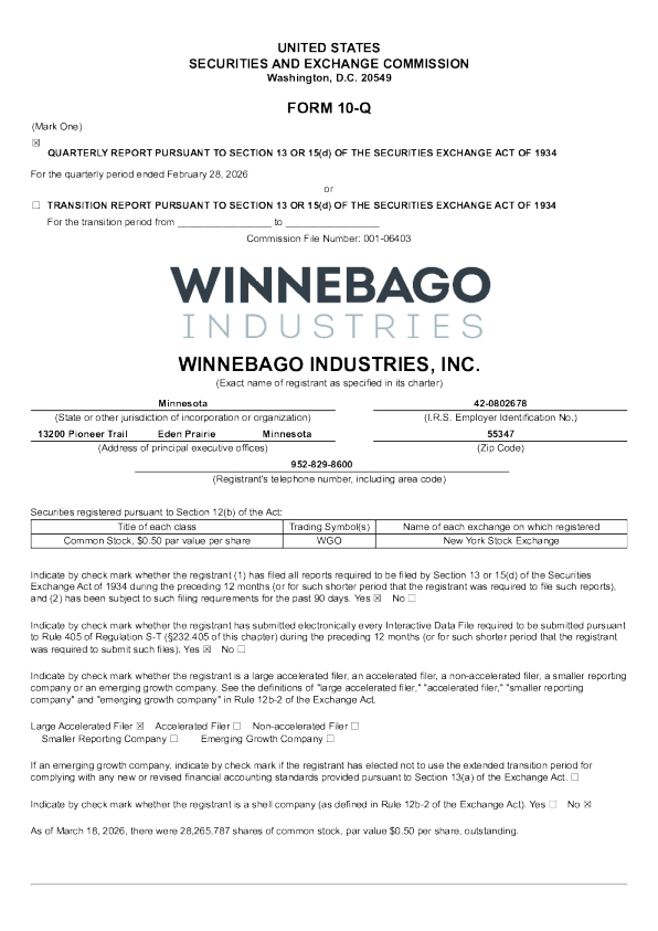 温尼巴格实业 2026年季度报告