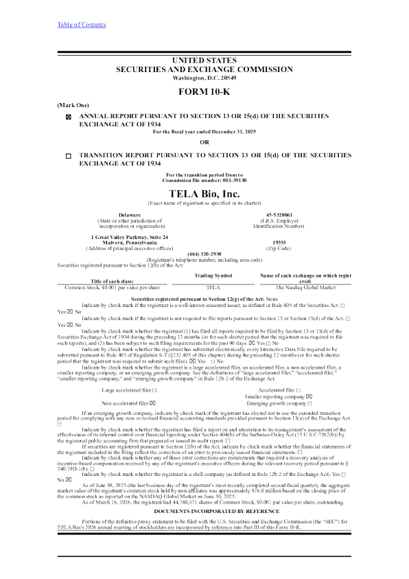 TELA Bio Inc 2025年度报告