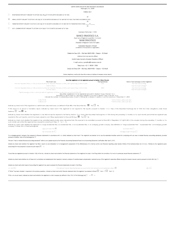 布拉德斯科银行-优先股 2026年年度报告和过渡报告