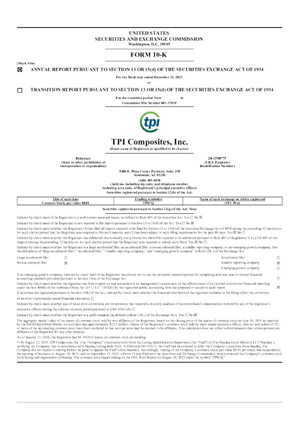 TPI Composites Inc 2025年度报告