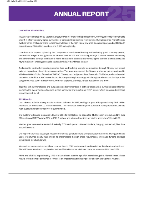 Planet Fitness Inc-A 2025年度报告