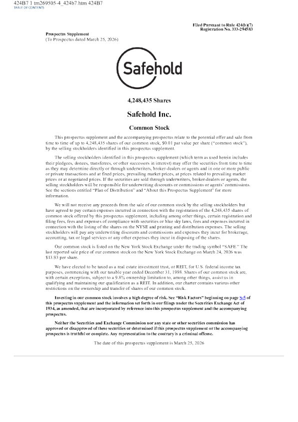 Safehold Inc美股招股说明书(2026-03-25版)