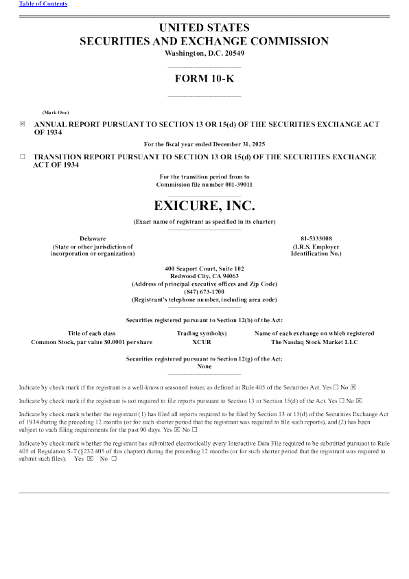 Exicure Inc 2025年度报告