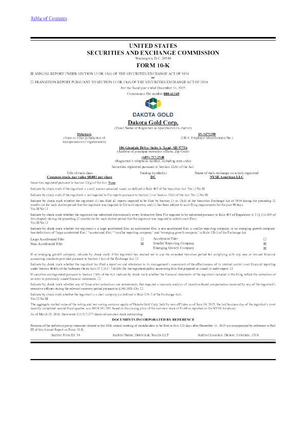 Dakota Gold Corp 2025年度报告