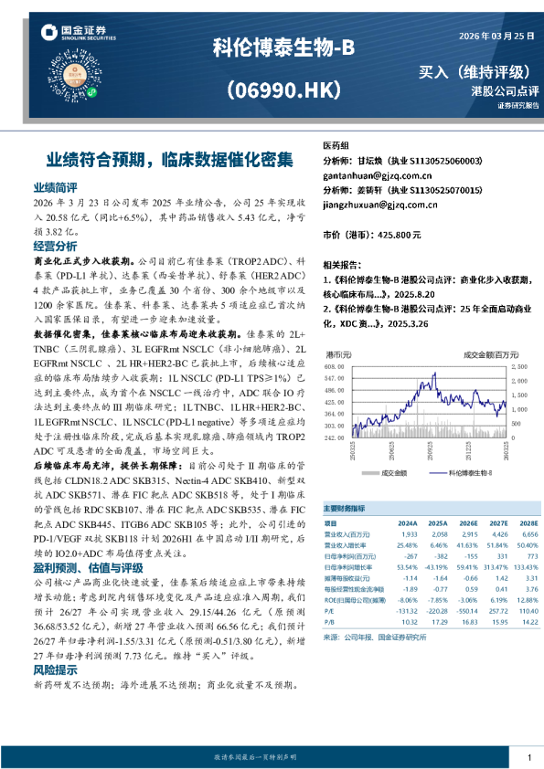 业绩符合预期,临床数据催化密集