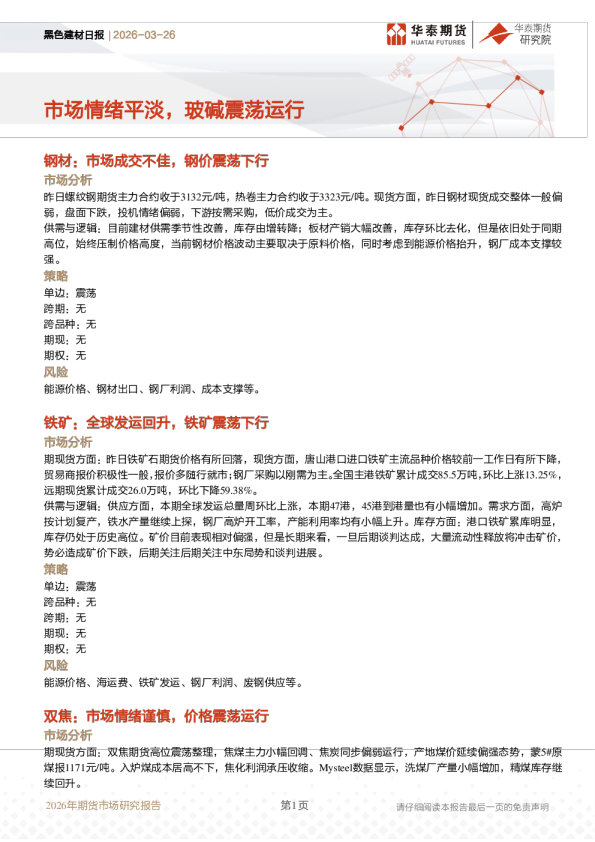 黑色建材日报:市场情绪平淡,玻碱震荡运行