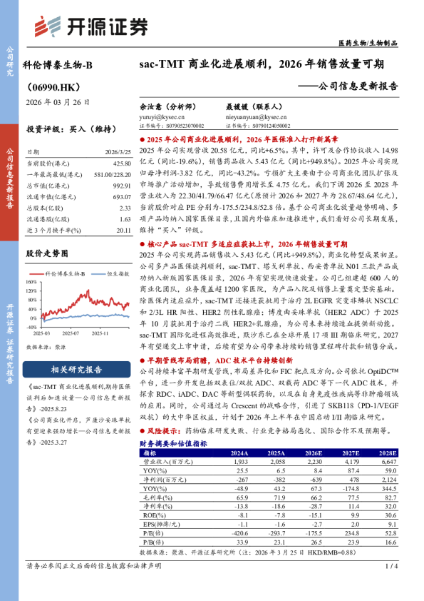公司信息更新报告：sac-TMT商业化进展顺利，2026年销售放量可期
