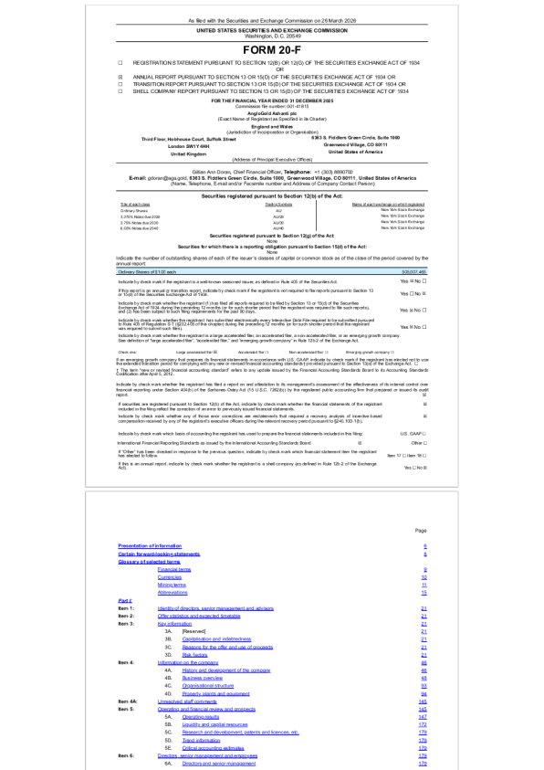 AngloGold Ashanti plc 2026年年度报告和过渡报告