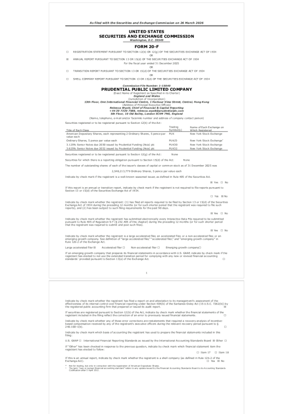 英国保诚 2026年年度报告和过渡报告