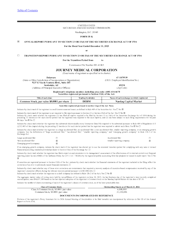 Journey Medical Corp 2025年度报告